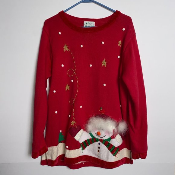 Vintage The Quacker Factory Women Sweater 1X Christmas Snowman Holiday Knit - Picture 9 of 9